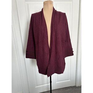 Evolution By Cyrus Womens Open Front Cardigan Sweater Burgundy 3/4 Sleeve Size S